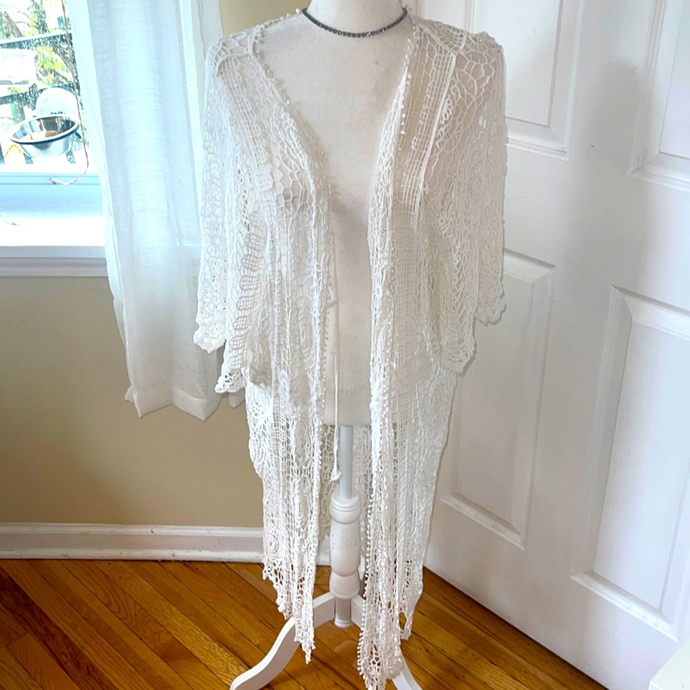 NWT White crochet beach cover up Julia X/XL 8-12